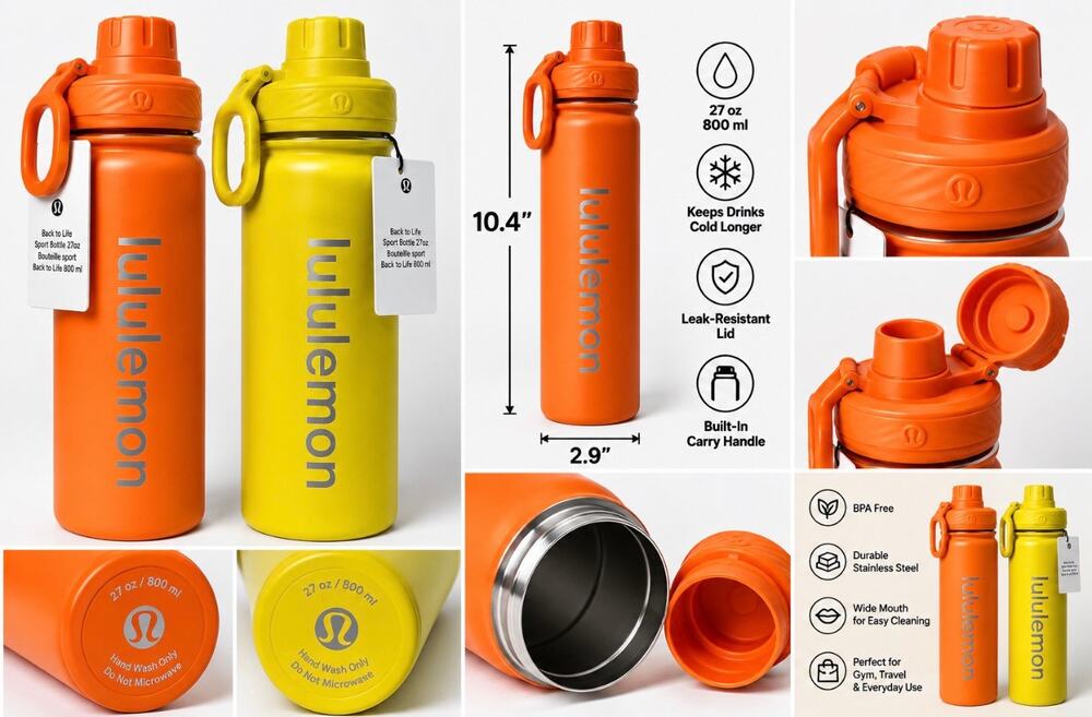 lululemon Back to Life Sport Bottle 27oz Orange Yellow 2 Pack NWT